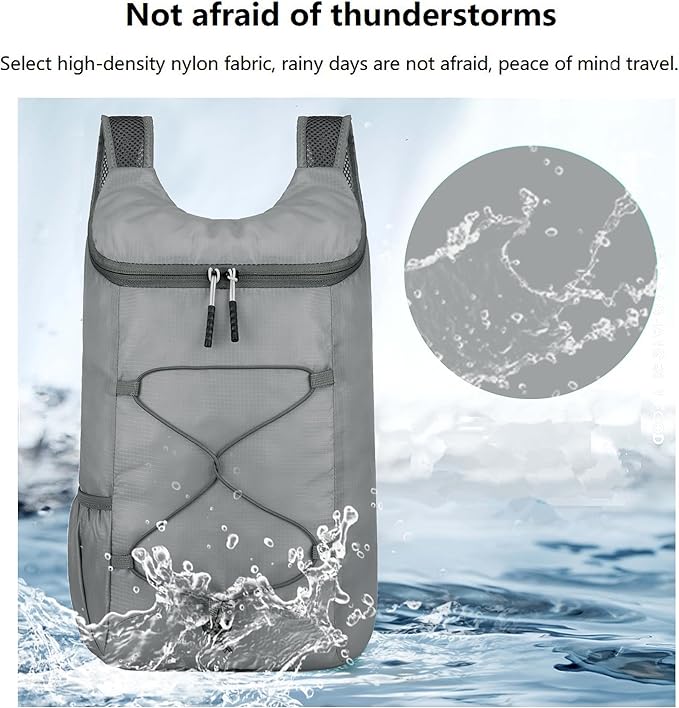 16L Hiking Daypack Lightweight Foldable Travel Backpack Water Repellent Camping Outdoor Packable Easy Carry-on Bag (Gray)