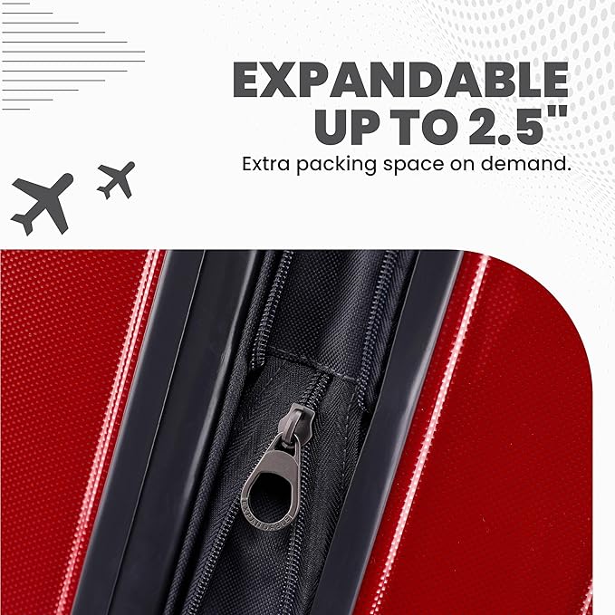 Spyder Rails 20 Inch Expandable Hardside Upright Suitcase with 360° Spinner Wheels, TSA Approved Lock, Red