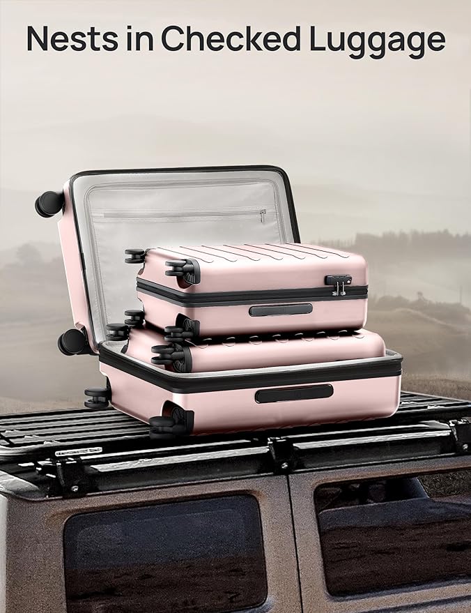 Carry on Luggage 22 X 14 X 9 Airline Approved, 20 Inch Luggage for 3-5 Days Travel, Double Spinner Wheels, 100% Hardshell PC, TSA Lock (00-Pink (Expandable), Set 3PCS (20-Inch/24-Inch/28-Inch))