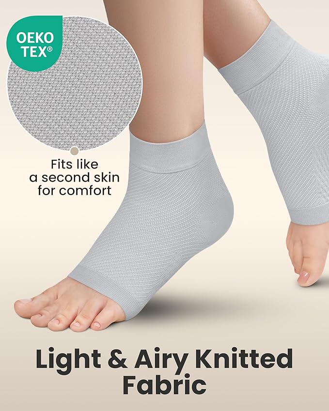 KEMFORD Ankle Compression Sleeve - Plantar Fasciitis Braces - Open Toe Compression Socks for Swelling, Sprain, Neuropathy, Foot Arch Support for Men and Women - 20-30mmhg, M, Grey