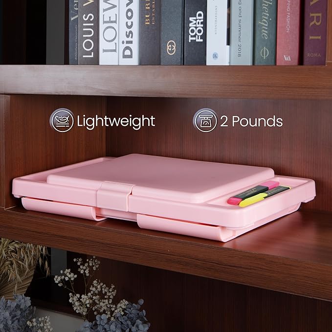 Loddie Doddie Portable Folding Lap Desk - Blush Lightweight Design - Storage Pocket & Accessory Trays - Lap Desks for Adults & Kids