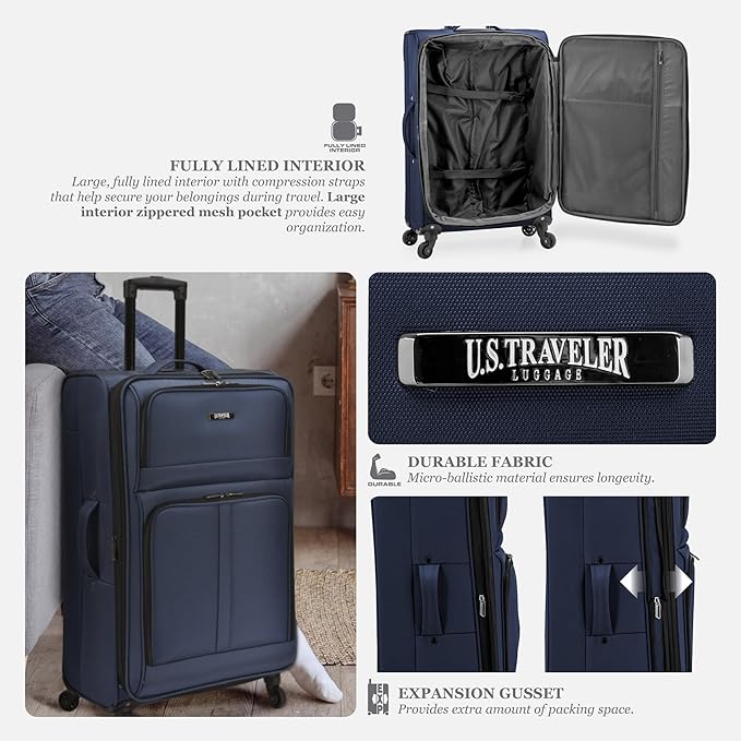 U.S. TRAVELER Anzio Softside Expandable Spinner Luggage, Burgundy, 3-Piece Set (22/26/30)