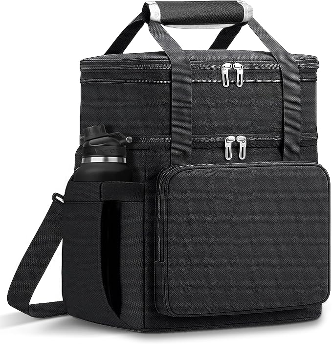 Lunch Box for Men Women, Large Expandable Insulated Lunch Bag, Double Deck Leakproof Cooler Bag for Adults Work Office Outdoor Beach Trips, Black 16L