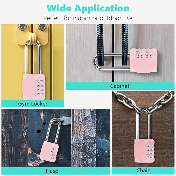CL21RQ 2.6 Inch Long Shackle Combination Lock, 4 Digit Combination Padlock Set Your own Combination for Gym Locker Lock, School, Gates, Doors, Toolbox, Hasps and Storage (Rose Quartz (L) *1)