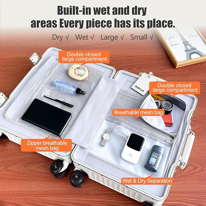 Aluminium Frame Checked-Luggage with Smooth Jelly Wheels, Hardside Zipperless Rolling Suitcase with TSA Lock (Pure White, 28-Inch)