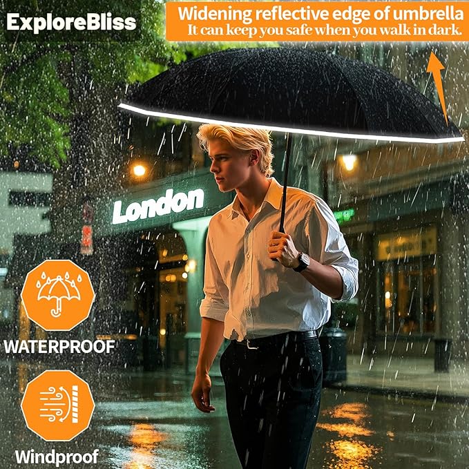 Travel Umbrella Superior, Beautiful & Compact, Large Strong but Light Portable and Automatic Folding Rain Umbrella, Premium Grip, Fits Car & Backpack