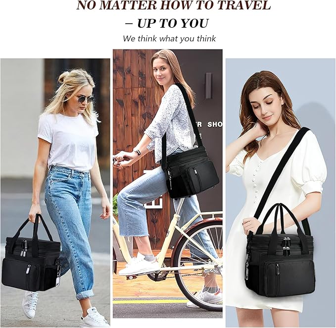 LOKASS Insulated Lunch Box Women & Men Large Adult LunchBag Double-Layer Reusable Lunch Bags Leak-Proof Tote Cooler Bag for Work Picnic Outdoors 16L, Black