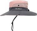 Womens Summer Sun Hat Beach Hat Wide Brim Outdoor UV Protection Hat Foldable Cool Mesh Ponytail Bucket Hat
