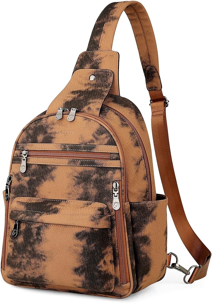 FADEON Large Sling Bag for Women, Leather Crossbody Purse Designer Anti Theft Sling Backpack, RFID Fanny Packs for Travel
