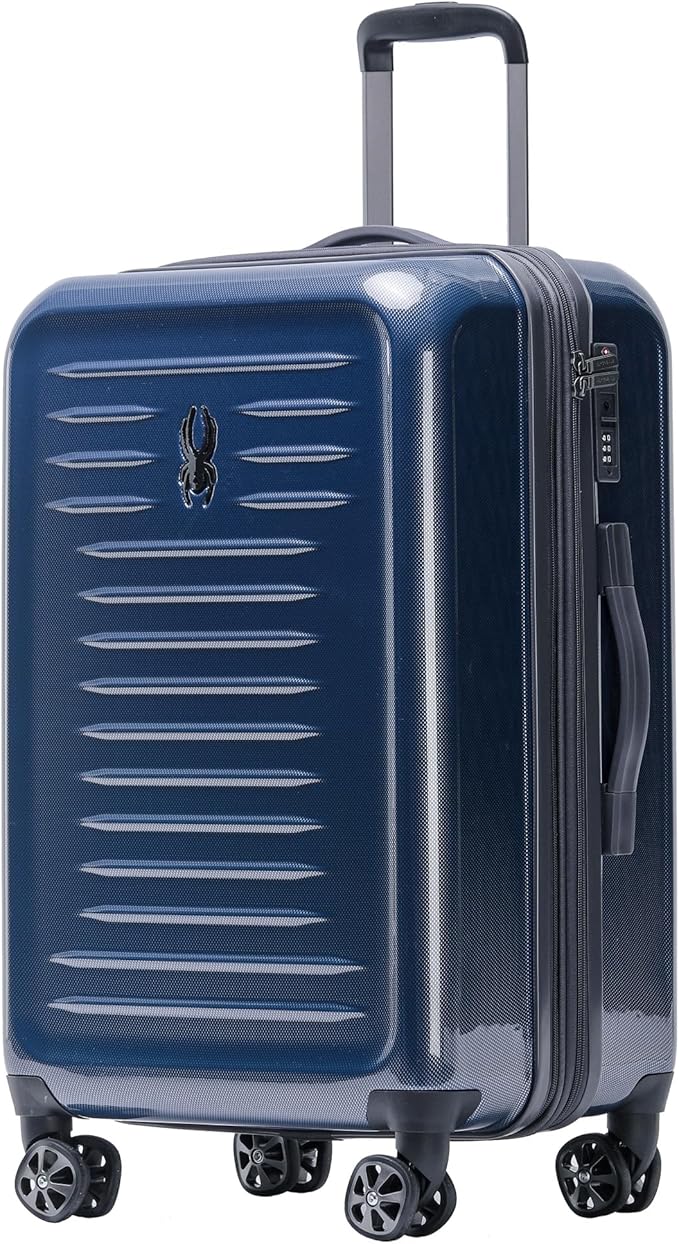 Spyder Rails 25 Inch Medium Expandable Hardside Upright Suitcase with 360° Spinner Wheels, TSA Approved Lock, Navy