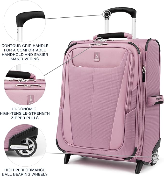 Travelpro Maxlite 5 Softside Expandable Upright 2 Wheel Carry on Luggage, Lightweight Suitcase, Men and Women, Orchid Pink Purple, Carry On 20-Inch