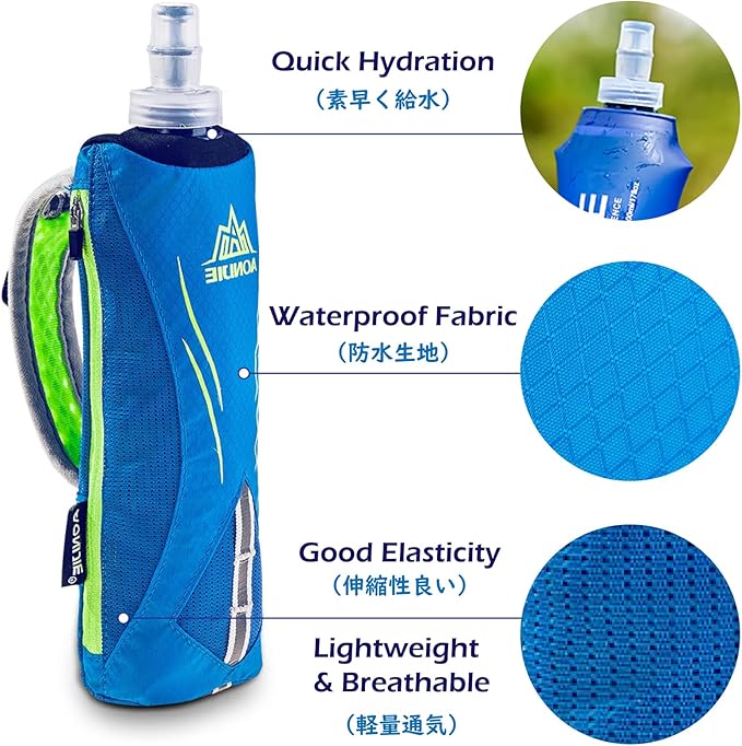 TRIWONDER Handheld Water Bottle for Running, Quick Grip Chill 17 oz Handheld Soft Water Bottle with Hand Strap Hydration Pack, BPA Sport Soft Flask (Black)