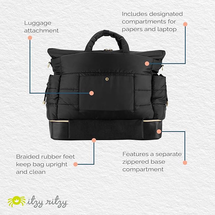 Itzy Ritzy Dream Weekender Travel Bag – Lightweight Overnight Bag with Base Compartment, 12 Pockets, Bottle Holders & Strap
