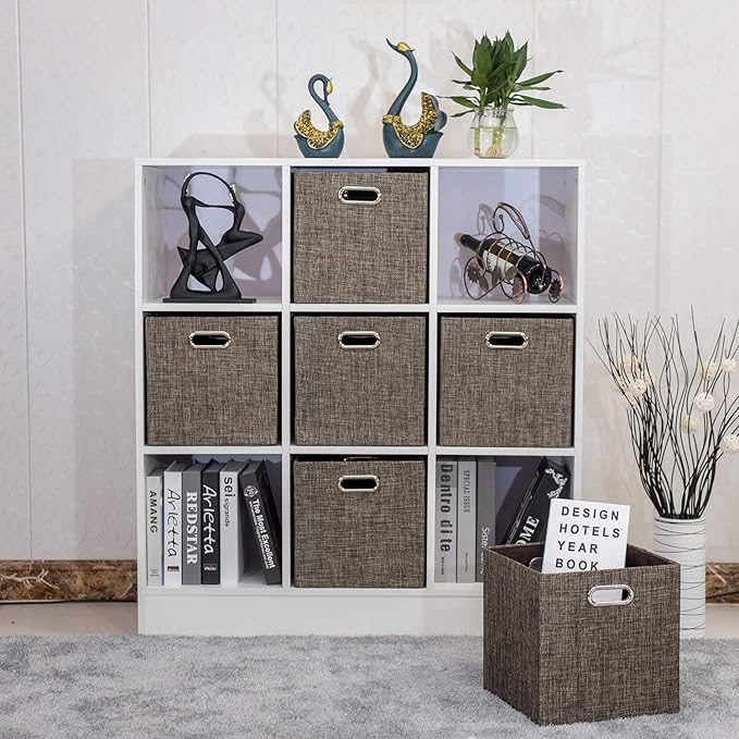Storage Bins Cube Containers Boxes,Thick and Heavy Duty Fabric Drawers, 11×11 inch- Set of 4,Brown