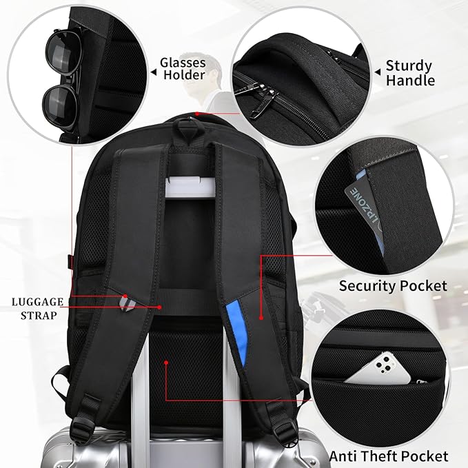 DUSLANG 17 Inch Laptop Backpack for Travel Water Resistant College Backpack for Men/Women Laptop Bag with USB Charging Port and Red TSA lock,Black