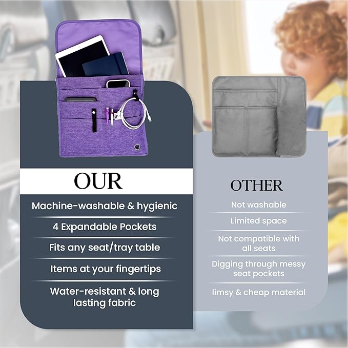SO~MINE Airplane Pocket Organizer | Tray Table Cover | In Flight Seat Back Organizer Bag | Commuter Essential Travel Bag | Media Pouch For Flying | Travel Gift | Attaches To Luggage