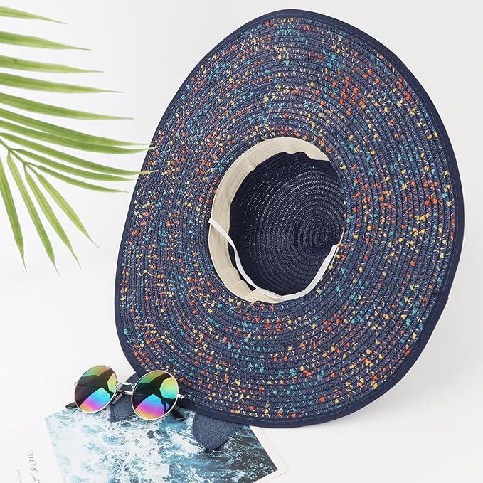 DRESHOW Beach Hats for Women Big Straw Wide Brim Summer Hat Floppy Foldable Roll up Cap Sun Hat UPF 50+