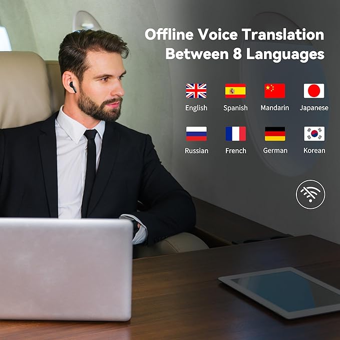 Offline AI Translator Earbuds M3 Language Translator Device Translation Earbuds Real Time Support 144 Languages No Subscription Required (with Lifetime Free Offline Translation Black)