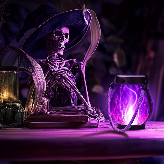Halloween Solar Flame Lantern Hanging Outdoor Waterproof Purple - 2 Pack Flame Lanterns with Dual Charging Modes of Solar & USB for Garden or Yard Halloween Decorations (Purple - 2 Pack)