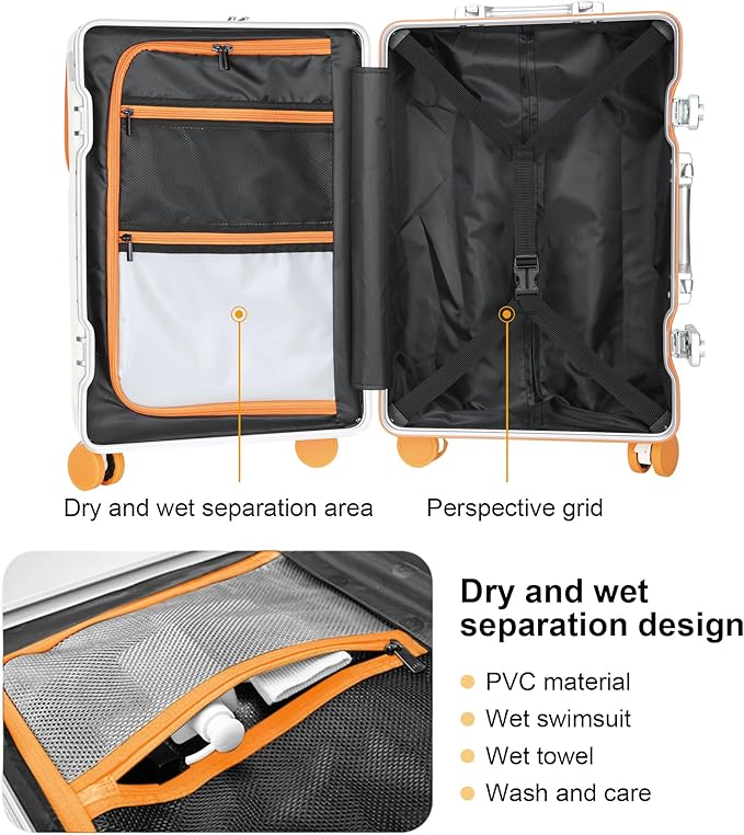 Hard Shell Luggage 26 Inch Travel Luggage, Carry-On Luggage Spinner TSA with Lid, PC+ABS Aluminum Frame，Lightweight Travel Luggage 20'' 24'' 26'' Carry-On (orange, 26 inch)