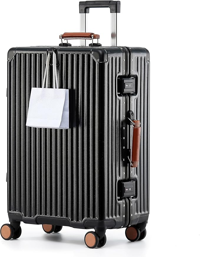 HotWay 20 Inch Carry On Luggage with Leather Handle, PC Zipperless Suitcase with Spinner Wheels and TSA Locks, 22x14x9 Airline Approved Luggage for Travel, Black