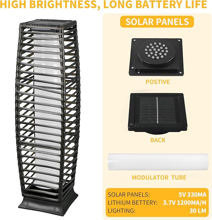 Solar Powered Outdoor Floor, 2 Piece Outdoor Floor Lamps, Solar Lanterns Waterproof Resin Wicker, Weather-Resistant Rattan Deck Light for Patio, Lawn, Porch, Garden