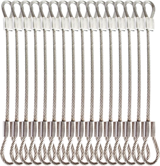 20 pcs 6 inch (15cm) 3mm Thickness Stainless Steel Wire Cable with Loops Vinyl Cover Coated Short Rope Lanyard Lock Safety Tether Chains, Clear