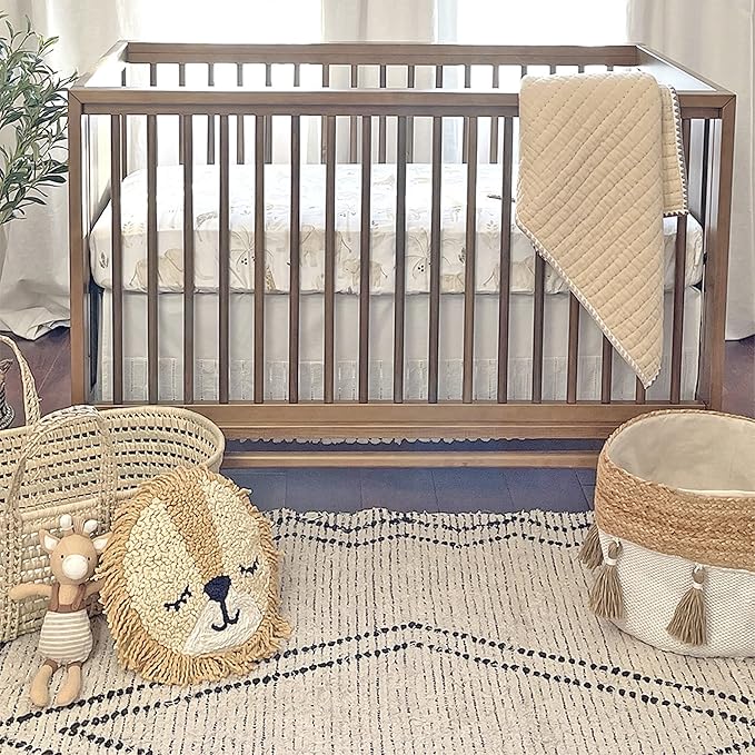 Crane Baby Safari Nursery Decor Crib Sheet, 100% Cotton Fitted Sheet for Standard Mattress 28in X 52in, Breathable Toddler Bed Sheet for Boys and Girls