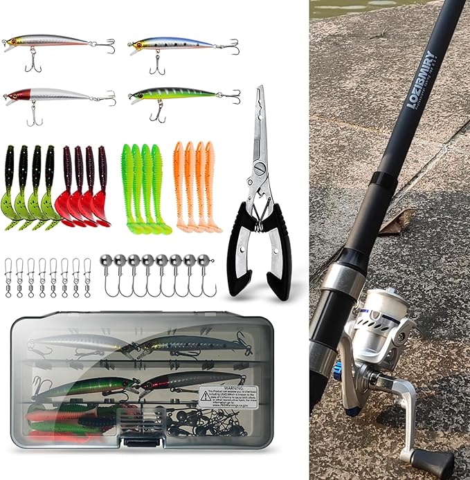 Fishing Rod Reel Combo - 2PCS 6.89ft Collapsible Rods 2PCS Spinning Reels Lures Set Fishing Pliers Carrier Bag for Travel Saltwater Freshwater Fishing Telescopic Fishing Pole Kit