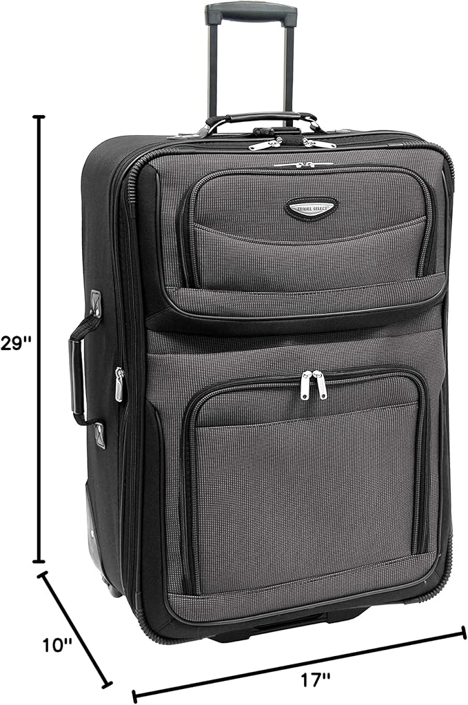 Travel Select Amsterdam 29-Inch Softside Expandable Rolling Upright Luggage, Lightweight 2-Wheel Check-In Suitcase with Push-Button Handle, Gray