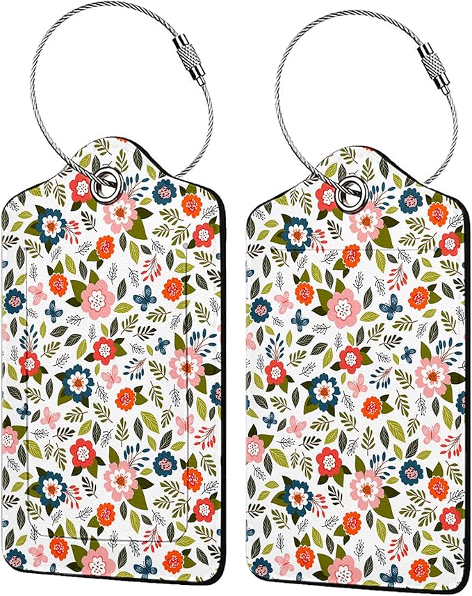 Blooming Flower Luggage Tags for Suitcases,2 Pack Luggage Tag, Leather Stainless Steel Loop Label Tag for Women Girl Travel Bag Suitcase