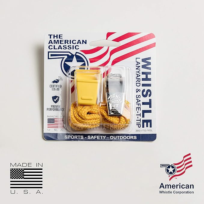 American Whistle Corporation American Classic Whistle - 126 db Solid Brass Whistle with Paracord Lanyards and Safe-T-Tip - Made in America