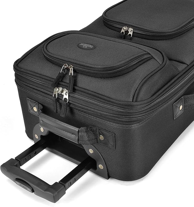 U.S. Traveler Lightweight Rolling 20" Carry On Luggage Softside Suitcase, Black, 2 Wheel Single