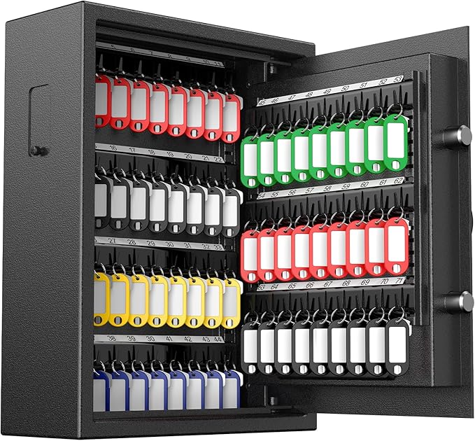 Uniclife 71 Position Key Box, Wall Mount Key Lock Box with Code and Key Lock, Fingerprint Key Cabinet with Anti-Theft Key Drop Slot & Keypad, Keys Safe for Office Hotel & Company