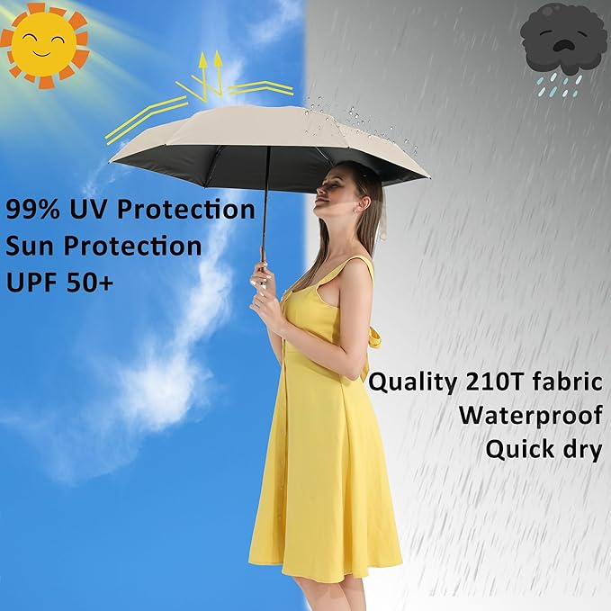 BAODINI Small UV Protection Travel Umbrella Compact for Rain and Sun UPF 50+ 41 inch Portable Umbrella for Women and Men