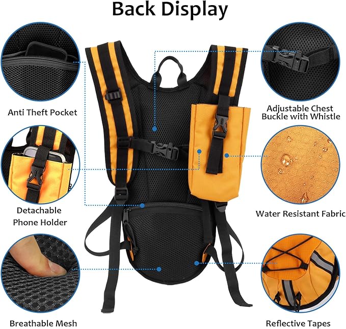 Lightweight Hydration Backpack 2L Water Bladder Pack for Running, Cycling, Hiking – Anti-Theft Water Backpack with Phone Holder, Trekking Pole Holder & Reflective Strips for Men & Women