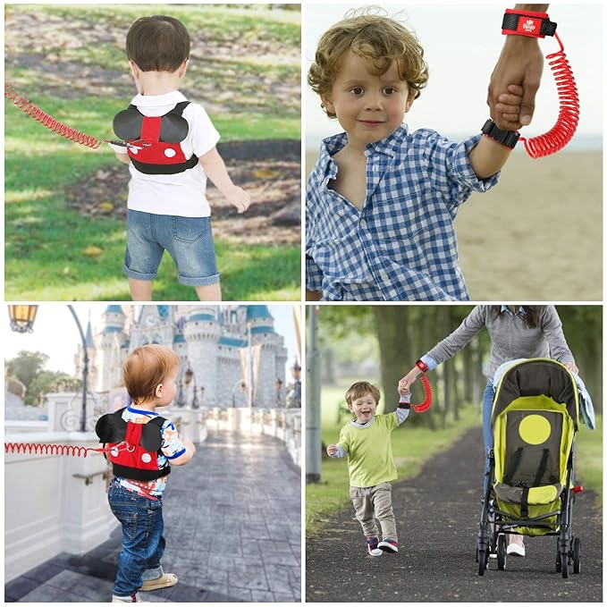 Lehoo Castle Toddler Leash for 1-5 Years, Baby Safety Harness for Boys with Anti-Lost Key Lock & Adjustable Strap, 3-in-1 Wrist Leash and Kids Backpack Harness for Walking Travel (Mickey Mouse)