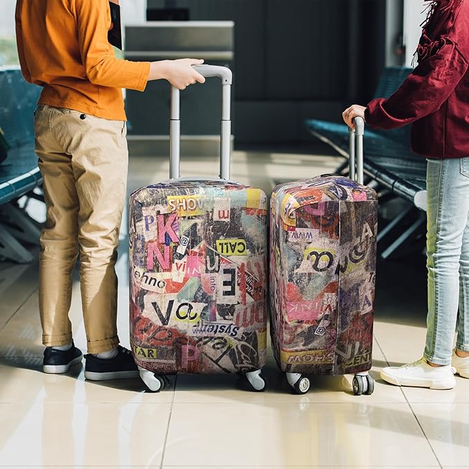 Explore Land Travel Luggage Cover Suitcase Protector Fits 31-32 Inch Case (Retro Pictorial, XL)