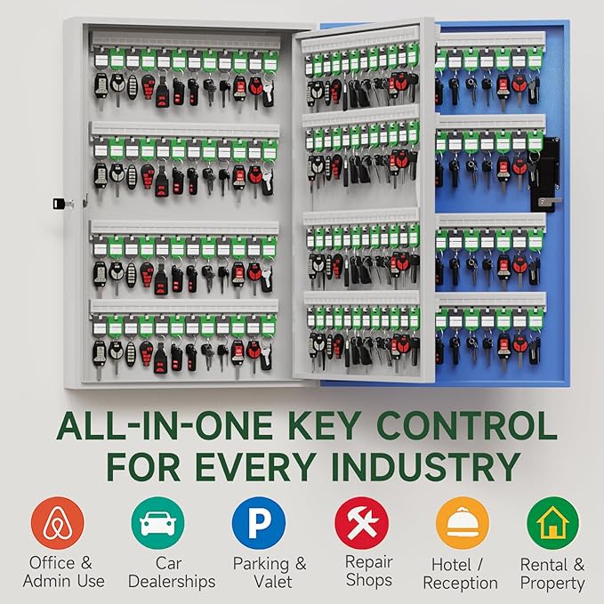 WeHere 192 Key Lock Box Wall Mount, APP Bluetooth/Wi-Fi, OTP/Fixed Code, Smart Key Cabinet with Tag, Key Organizer Holder box for Office, Valet, Realtor, Hotel Key Management