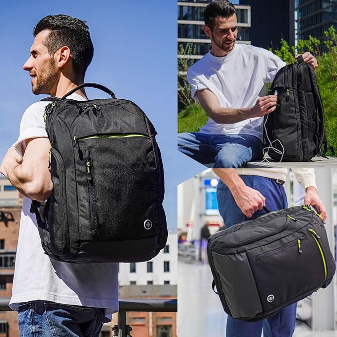 Swissdigital Design Large Travel Backpack for Men & Women,17 Inch Big Laptops Backpack with USB Charging Porert, Carry on Business Anti-thief Computer Backpack With RFID Protection, Black| JAVA