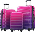 Merax Luggage Sets 3 Piece, Hardside Expandable Suitcase Set with Spinner Wheels, Lightweight Gradient Color Luggage 20+24+28 IN, Purple and Pink