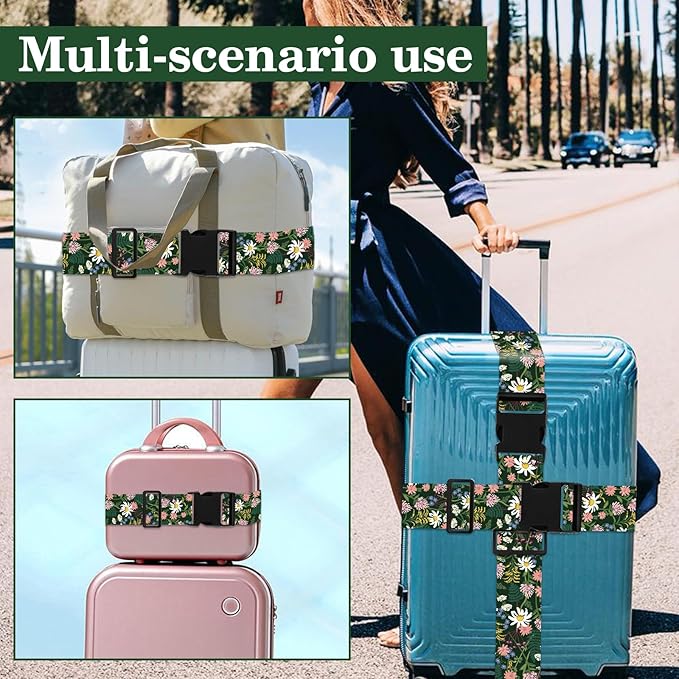 Wildflowers Luggage Straps for Suitcases TSA Approved, Luggage Identifiers for Suitcase, Adjustable Suitcase Strap for Baggage Security with Cute Patten, Travel Necessary Accessories (2Pack)