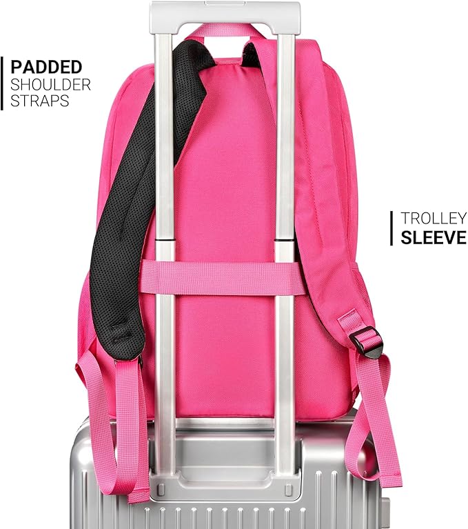 ZORFIN 26L Backpack for College, and Travel: Water Resistant Bookbag - Hotpink