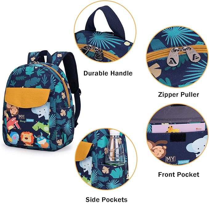 willikiva Cute Zoo Little 2d Backpack Kid Backpacks for Girls and Boys Toddler Backpack Waterproof Preschool Safety Harness Leash(Zoo)