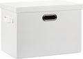 Large 17" 36 Quart Collapsible Stackable Storage Bins with Lids, 1 Pack White Foldable Fabric Closet Storage Boxes with Lids, 4 Handles Heavy-duty Linen Cube Baskets for Bedroom
