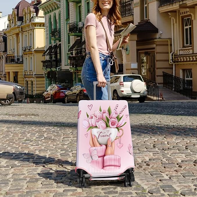 Travel Luggage Cover Suitcase Protector Fits 18-32 Inch Wheel Covers PatternedTravel Related Items Flower Luggage Protector Elastic L