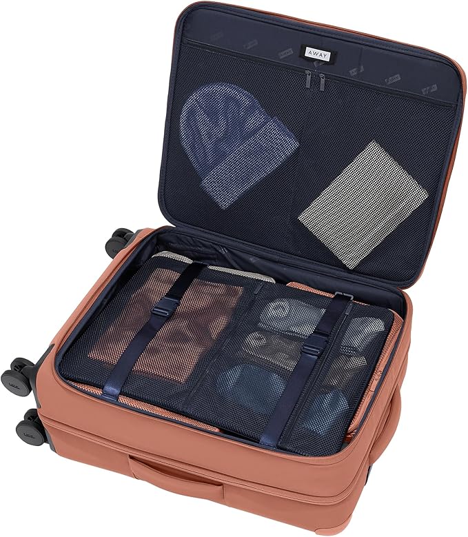 Away Softside Medium Checked Suitcase, 26 Inch Lightweight, Expandable Luggage For Men & Women, Durable Nylon Exterior, TSA Approved Lock, Ideal For Trips 1-2 Weeks, Clay Pink