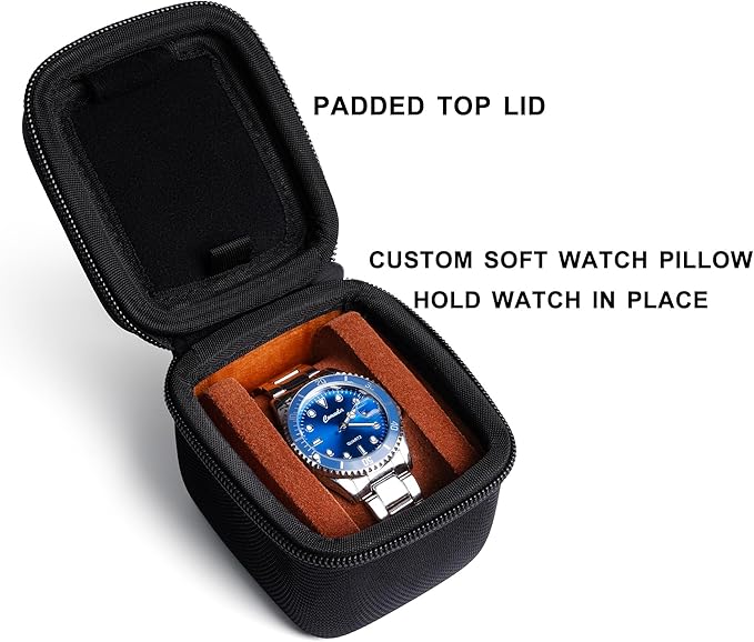 single watch travel case, hard watch case with/compartment for jewelry organizer, rings bracelet cufflink organization