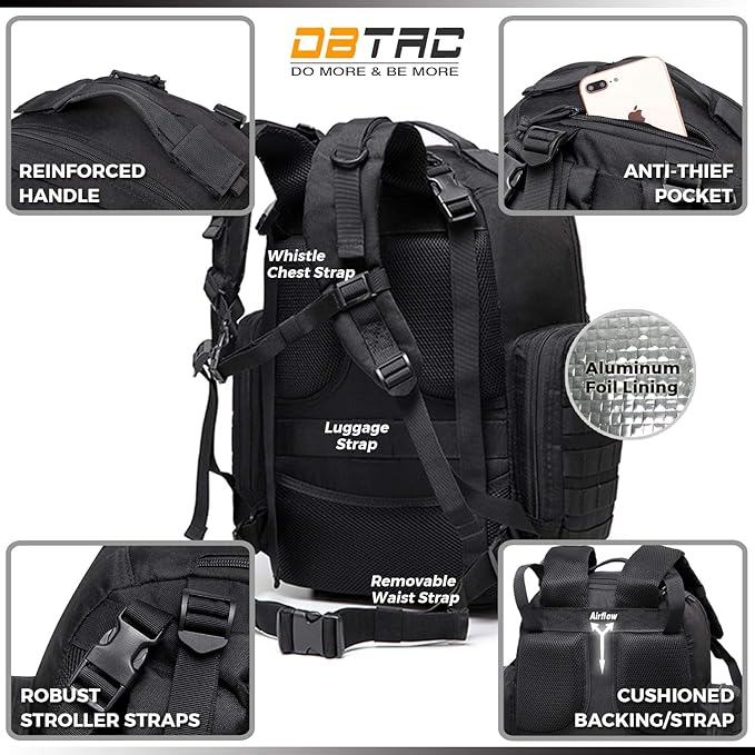 Diaper Bag Backpack for Dad, DBTAC Large Baby Nappy Bag for Men w/Changing Mat, Insulated+Wipe Pockets, Stroller Straps, Black