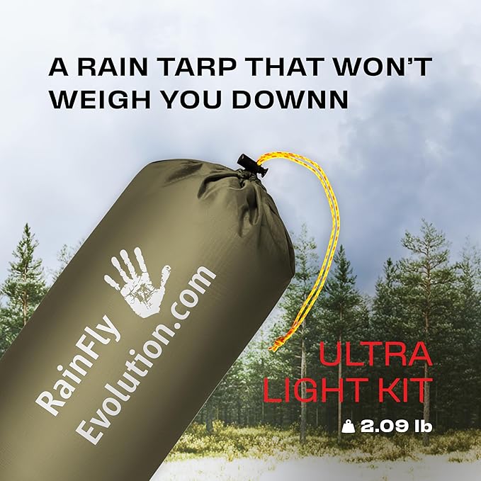 Rain Fly 12x10 Lightweight Survival Camping Tarp; 100% Waterproof; Makes a Great Backpacking Tarp or Hammock Shelter; Comes in Multiple Colors, Survival Bracelet Included; OD-Green